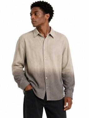 Index Men’s Beige Brown Ombre Wool Blend Long Sleeve Button Up Shirt- Size 2 EUC